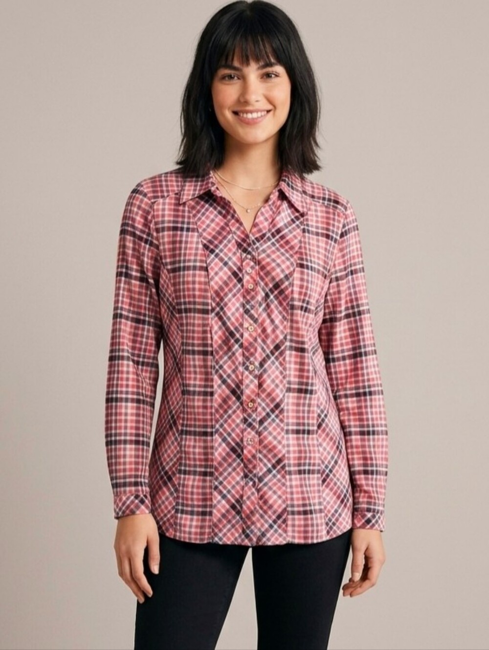 Claire France Plaid Button-Up Women's Top,Western, Coastal Boho, Size 14 (L)